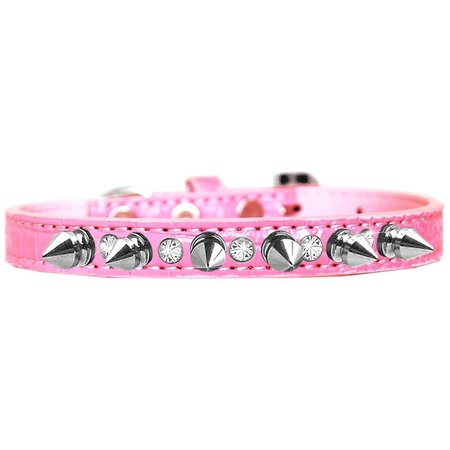 MIRAGE PET PRODUCTS Silver Spike & Clear Jewel Croc Dog CollarLight Pink Size 16 720-17 LPKC16